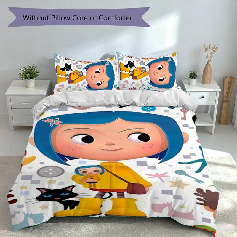 3pcs Coraline Duvet Cover Set, Includes 1 Duvet Cover and 2 Pillowcases,Skin-Friendly&Comfortable Fabric,Suitable Bedding Sets