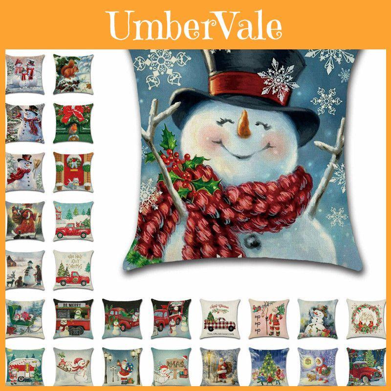 Festive Christmas Cushion Cover Featuring Charming Snowman And Santa Claus Design For Cozy Home Decor