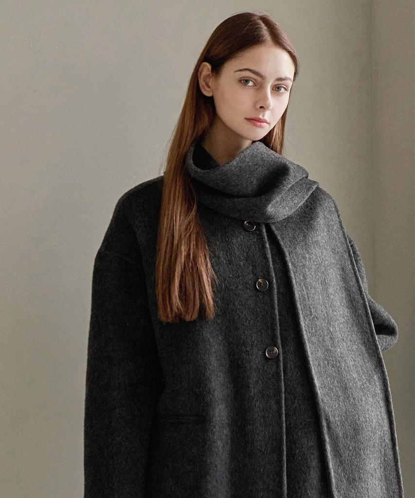 Blancu Modern Scarf Handmade Coat - Charcoal
