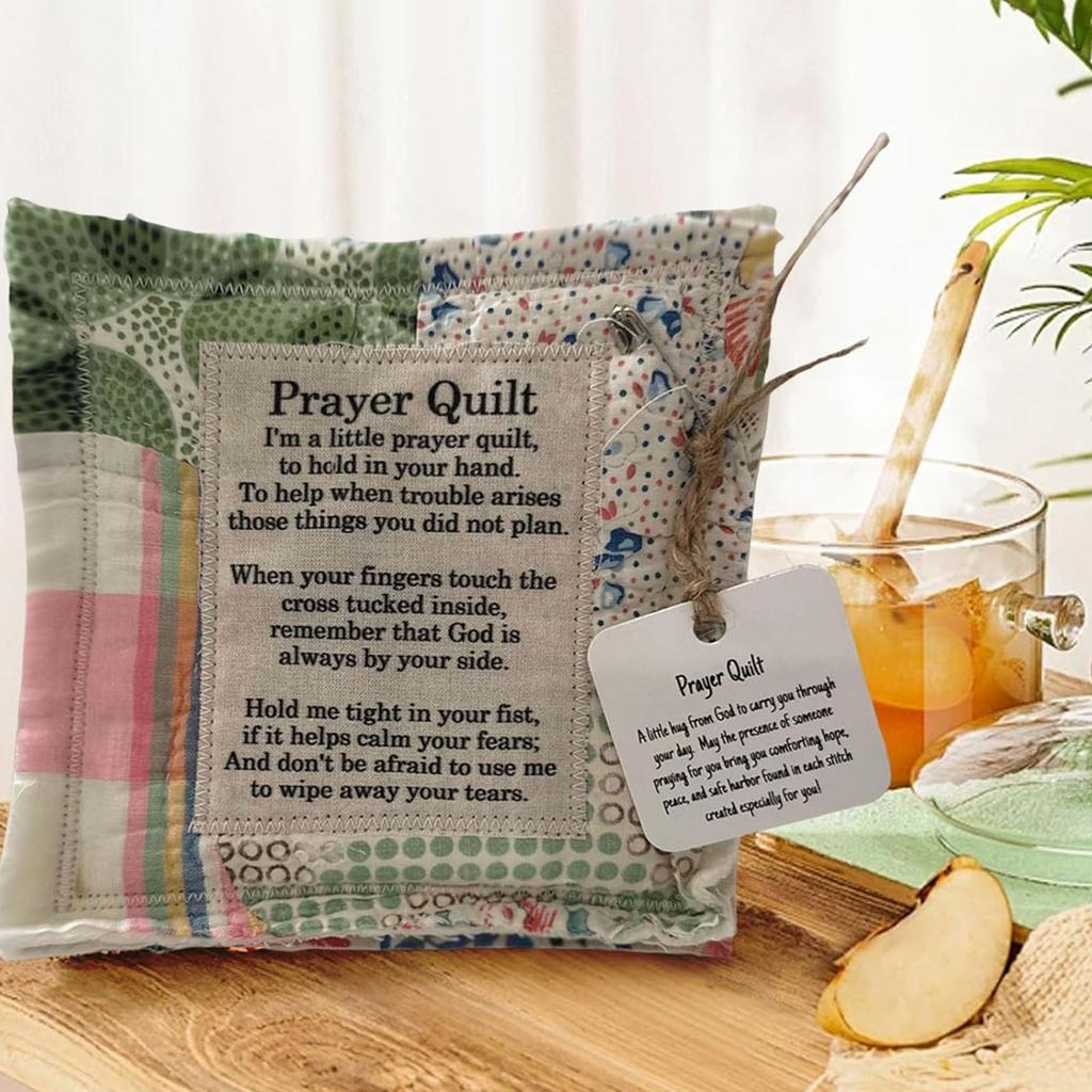 Mini Prayer Quilt with Cross Handcrafted Sew Pocket Poem Quilt for Sympathy Commemorative Present 10x10cm Type 1