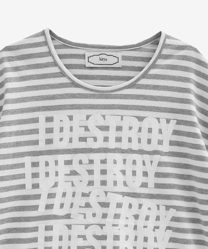 Kilyu I Destroy Stripe Long Sleeve T-Shirt_Melange Gray