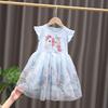 Robe Princesse Fille Été Licorne Imprimée Coton Manches Courtes Tulle