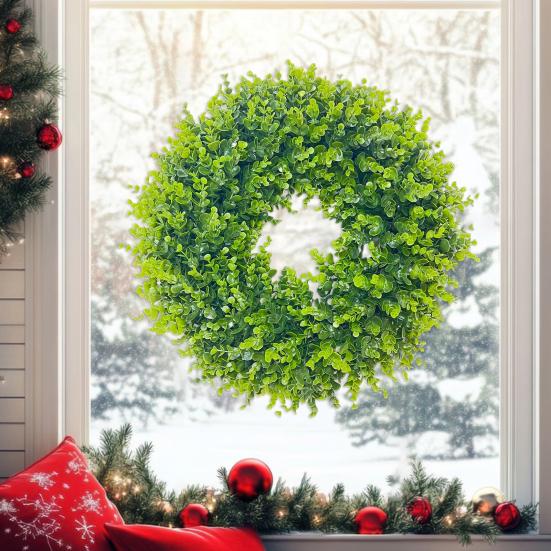 35/40/45/50/55CM Artificial Boxwood Wreath Indoor Outdoor Front Door Wall Hanging Fake Greenery