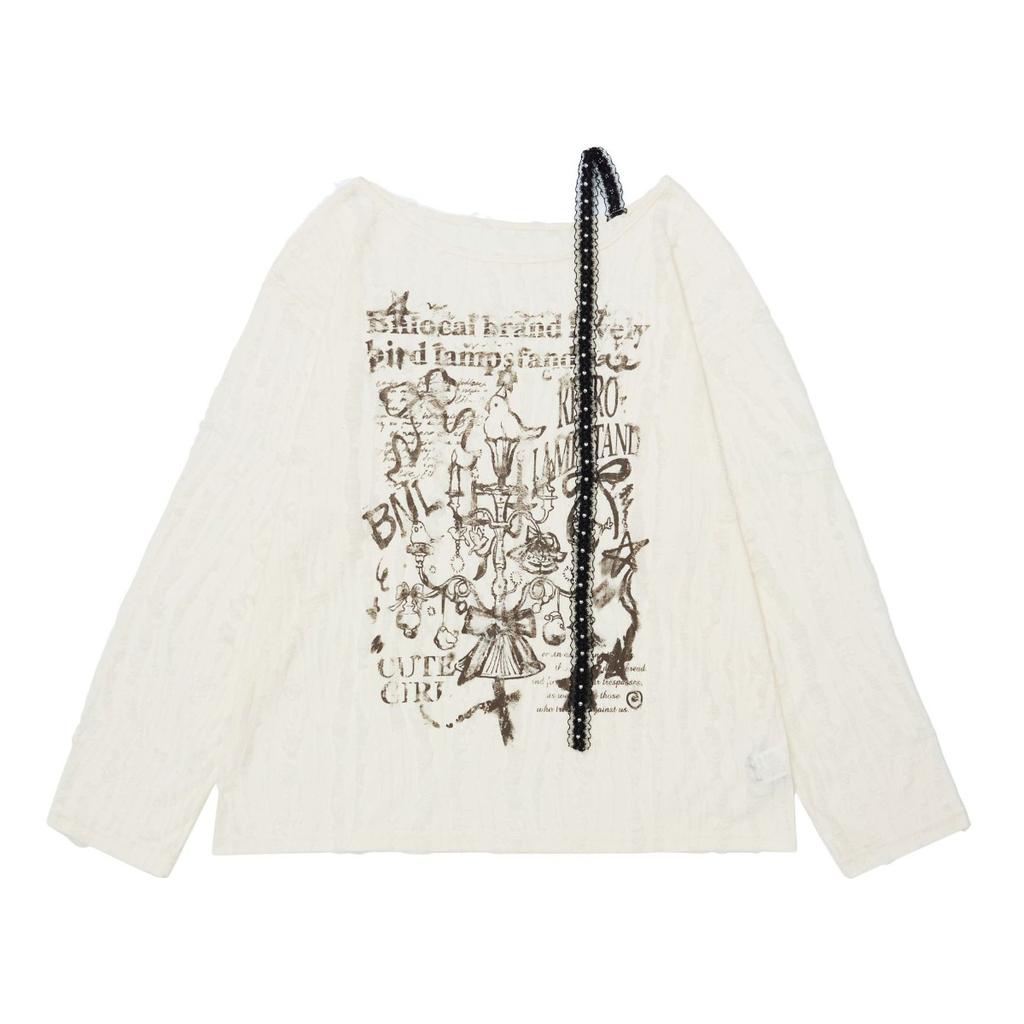 2KWEIRD Y2k Aesthetic Sexy Off Shoulder Lace Patchwork T-shirt Streetwear Letter Printing Tshirts Women Grunge Hole Loose Harajuku Tees