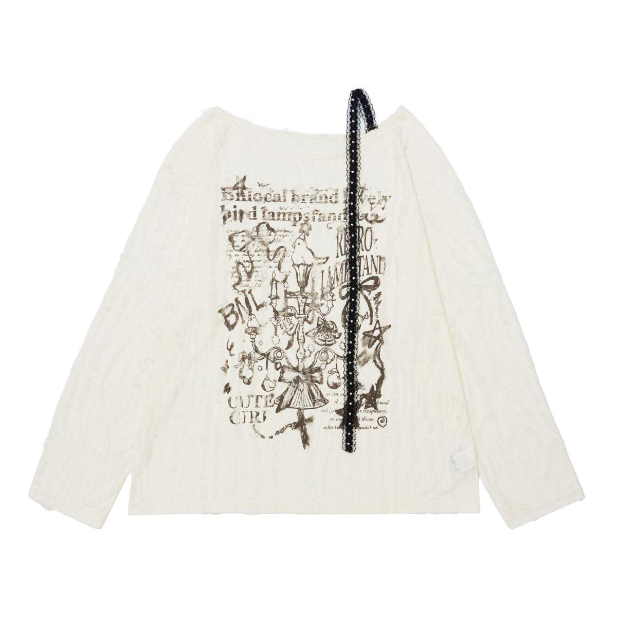 

Y2k Aesthetic Sexy Off Shoulder Lace Patchwork T-shirt Streetwear Letter Printing Tshirts Women Grunge Hole Loose Harajuku Tees S