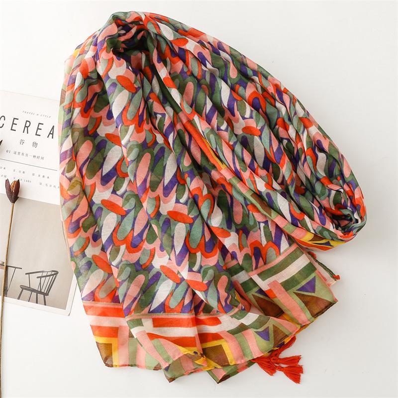 Vibrant Red Tie-Dye Print Scarf with Fringe - Breathable, Adjustable Head Wrap for Women | Stylish Sun Protection for Outdoor Travel & Casual Wear