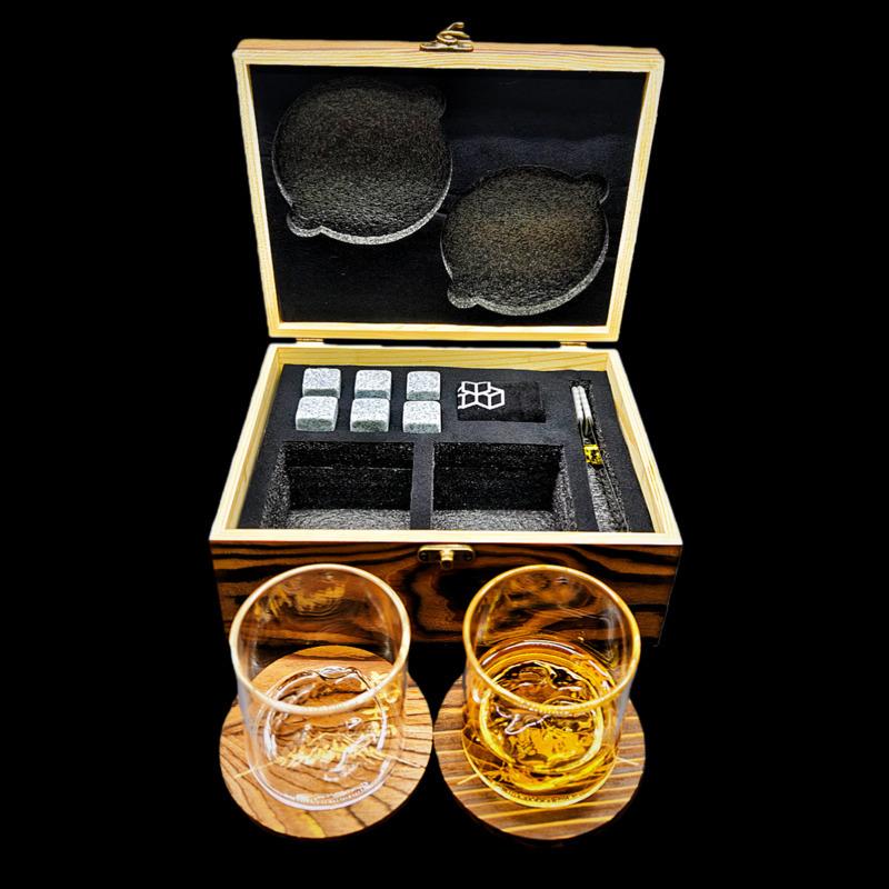 Whiskey Stones Gift Set,2 Glasses,6 Whiskey Stones,Ice Tongs,Reusable Whiskey Glasses,Men's Gift Father's Day Gift,Bar Party Kit