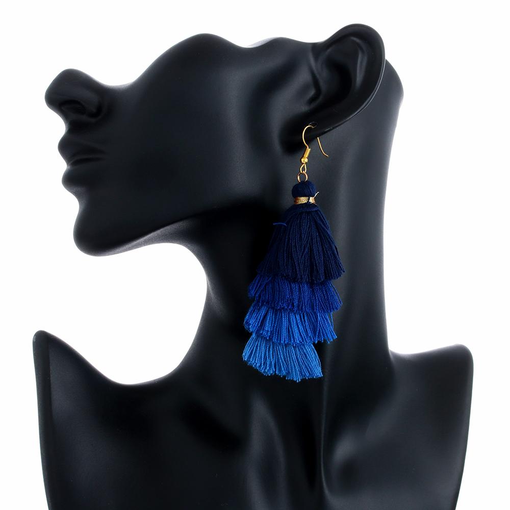 Ear Stud Silk Fabric Gradient Long Tassel Earrings Dangle Drop Earrings Multilayer Drop Bohemian