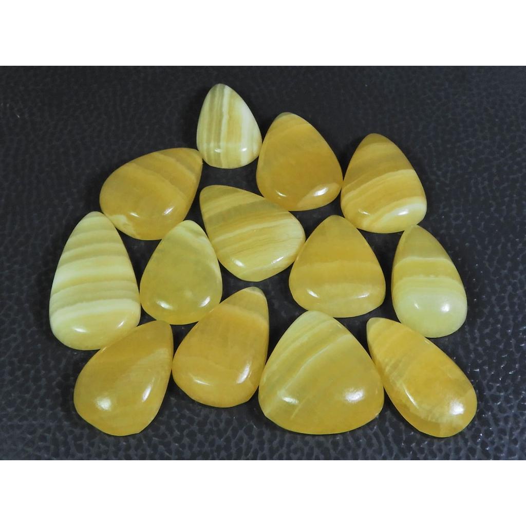 257Cts. Natural Yellow Lace Agate Pear Cabochon Loose Gemstone 13Pcs Lot C-236