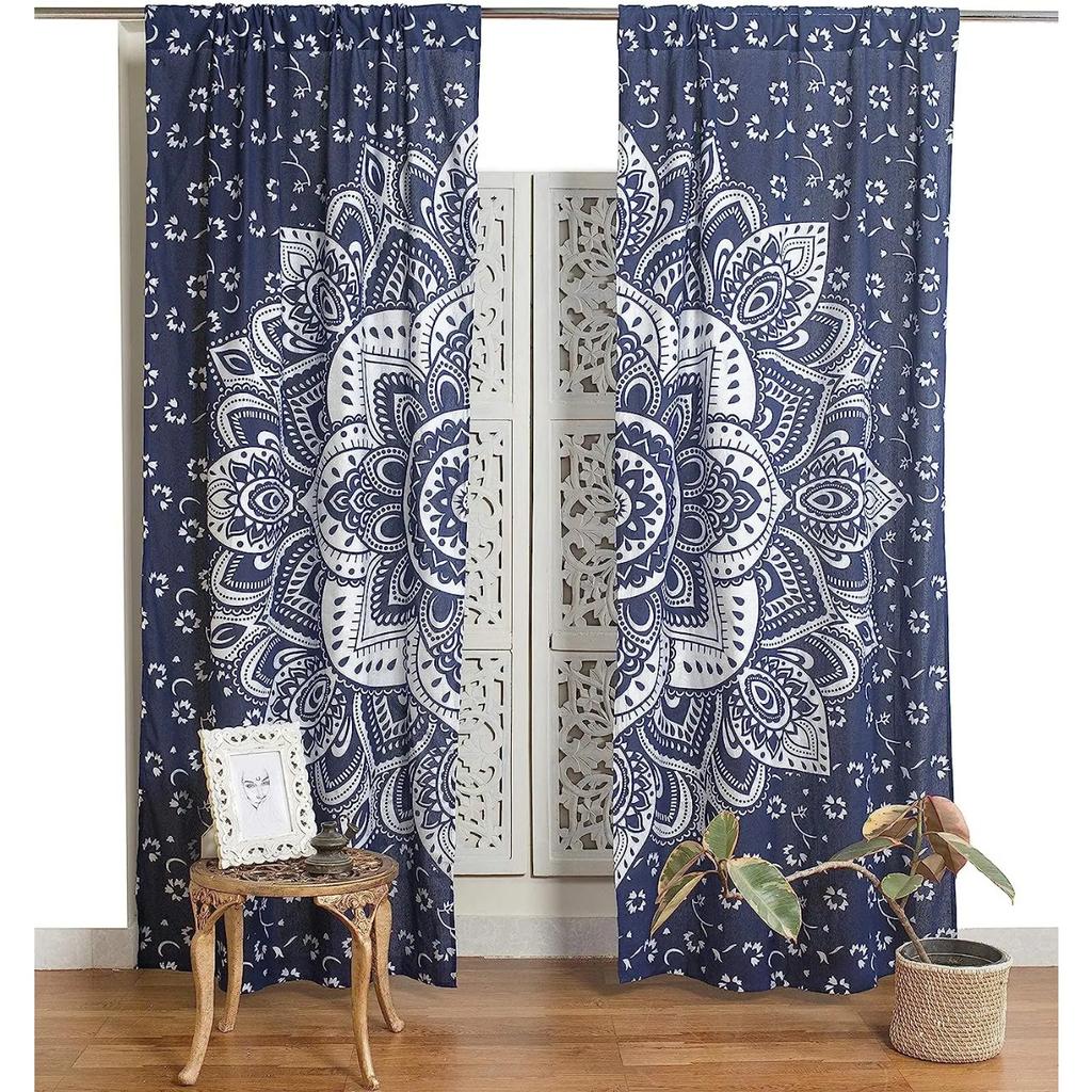 3D Print Black and Gold Hippy Mandala Curtain 2 Pieces Free Shipping Thin Curtains Room Bohemian Decoration Bedroom Living Room