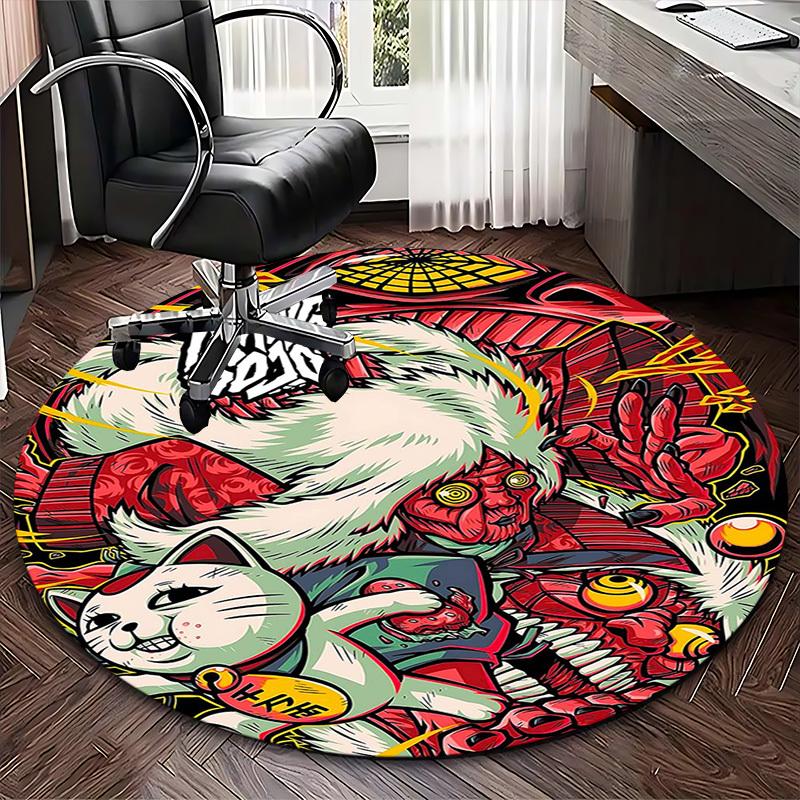 1pc Anime Cat & Demon Round Carpet - Office Chair Mat, Non-Slip Rug for Home Decor
