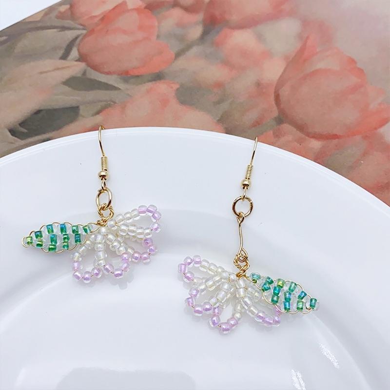 Glass Bead Floral Earrings Lightweight Ear Hooks/Ear Studs Allergy Free Glass Beaded Ear Pendants Handmade Ornament