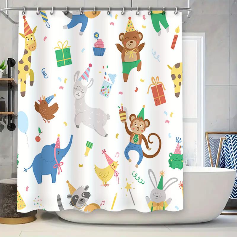

Party Animal Shower Curtain Bright Colors for Children s Bathroom Decor TaurusDuan Original Design 90x180cm