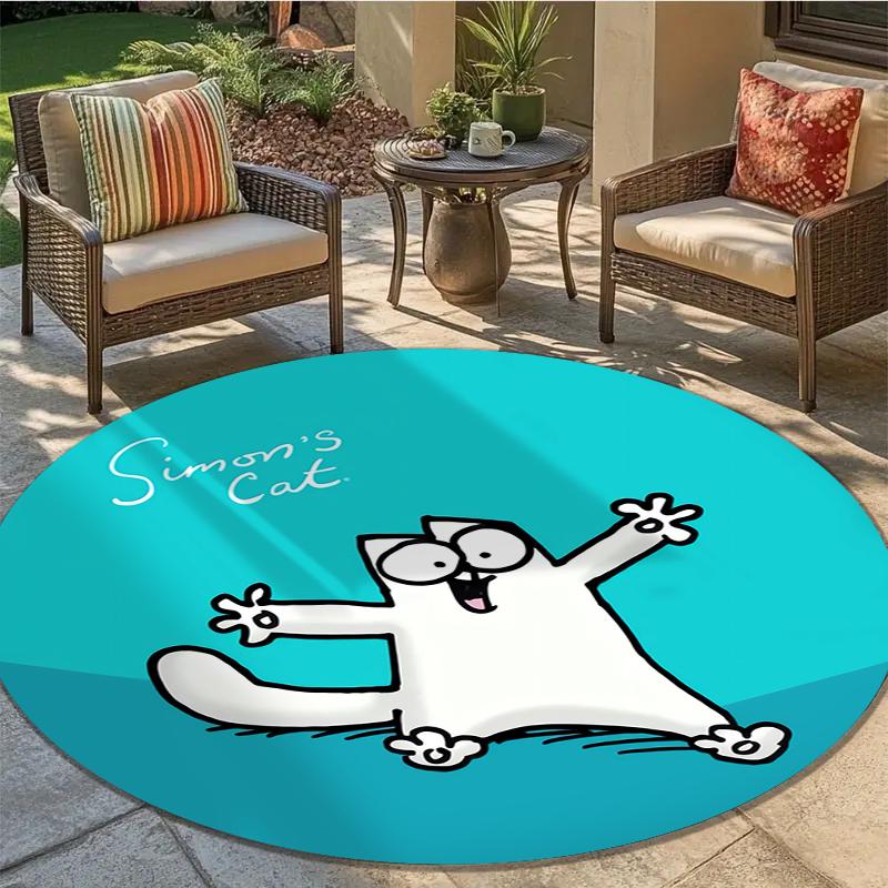 Simon'S Cat Cartoon Round Area Rug,Carpet Rug for Living Room Bedroom Sofa Playroom Decor,Non-slip Floor Mat Q0041