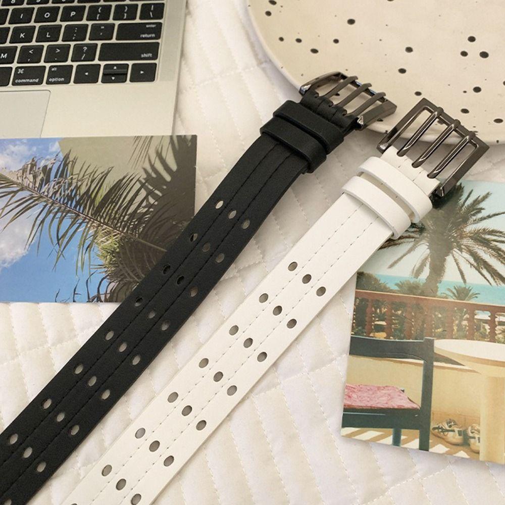 Vintage Three-Row Wide Belt Y2k Women's Dress Jeans Belt Niche Leather Waistband  Spicy Girls