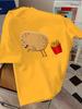 Unisexs Cream Crew Neck Tee Funny Cartoon Potato French Fries Humor Graphic Loose Summer Casual Street Short Sleeve Daily Soft Top