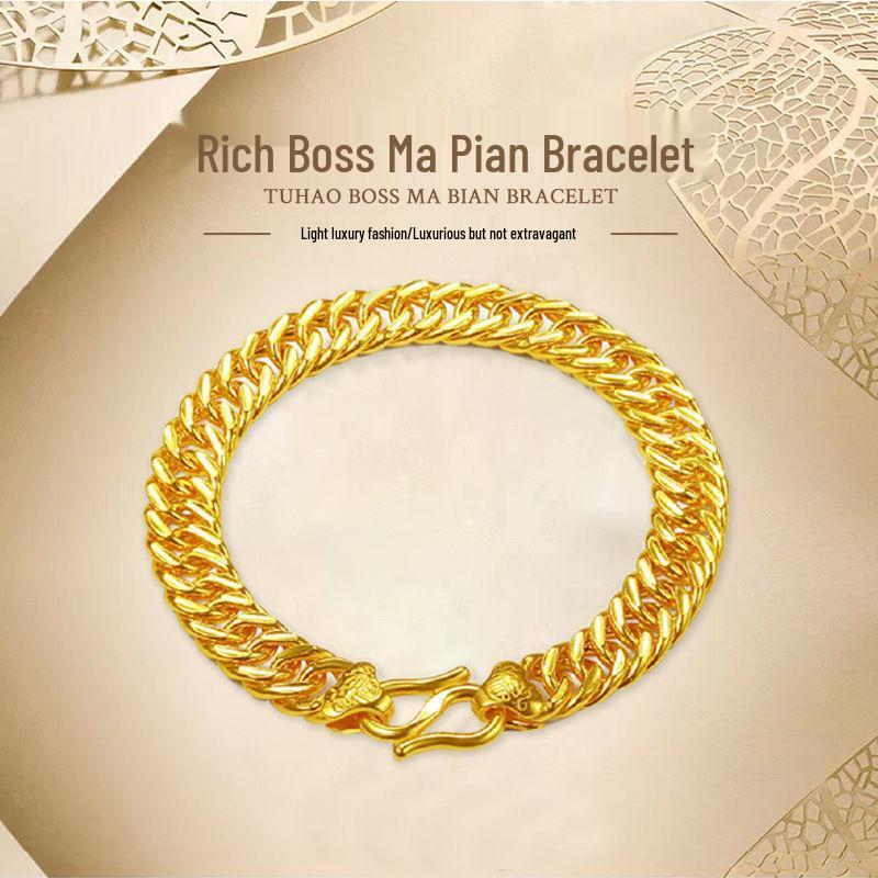 Gold-Plated Luxury Men's Fu Character Bracelet - Elegant Middle-Aged & Senior Hand Accessory