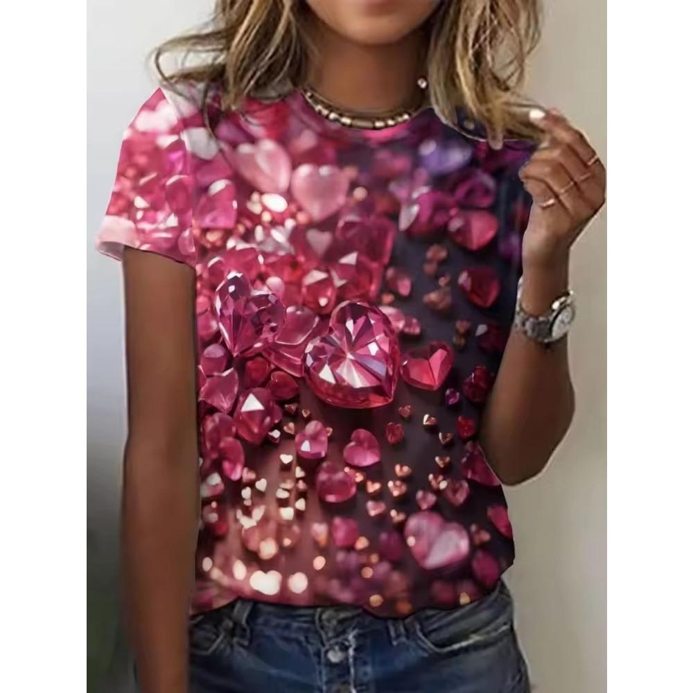 Dámské kulatý výstřih Módní Ležérní Krátký rukáv Tričko Top Oblečení