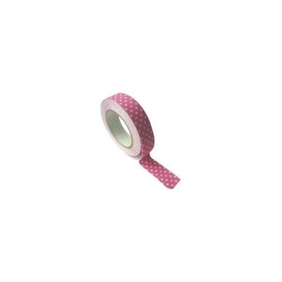 Fita adesiva - PW International - Rosa com bolinhas brancas - 5 metros - Tecido - Misto