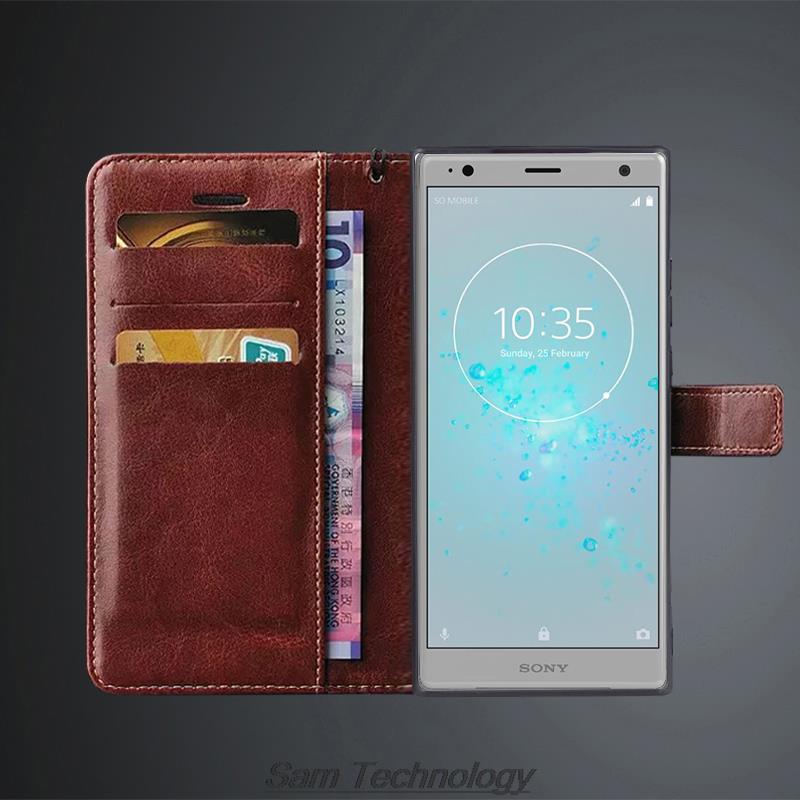 Etui z klapką ze skóry PU na karty dla Sony Xperia XZ2 Premium 5.8"/ XZ2 5.7" Etui retro portfel biznesowy Fundas Coque