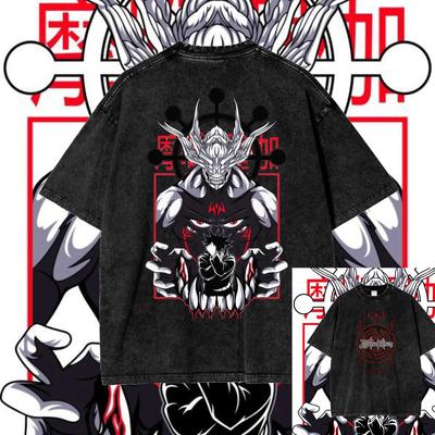 Gojo Satoru T-shirt For Men Women Anime Jujutsu Kaisen Printed Summer Vintage Washed Men's T-shirt Cotton Tops Clothing