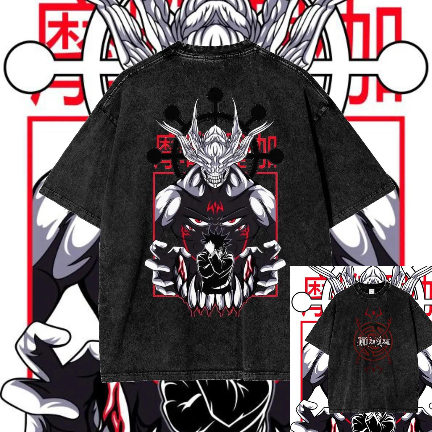 

Футболка Годжо Сатору для мужчин и женщин, аниме «Магическая битва», с принтом, летняя, винтажная, выстиранная, мужская футболка, хлопковые топы, одежда S