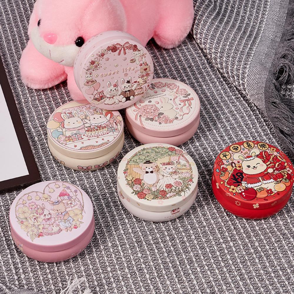 Round Candy Box Three-dimensional Pattern Biscuit Storage Box Earphone Container Tin Box  Wedding