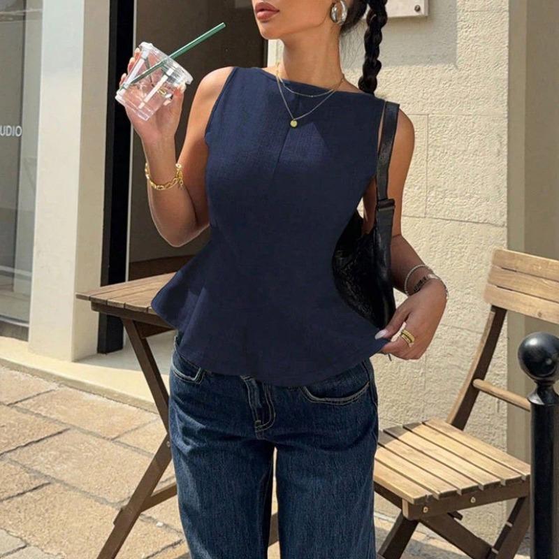 Ruffled Hem Backless Bow Tie Commuting Versatile Sleeveless Waist Top for Women
