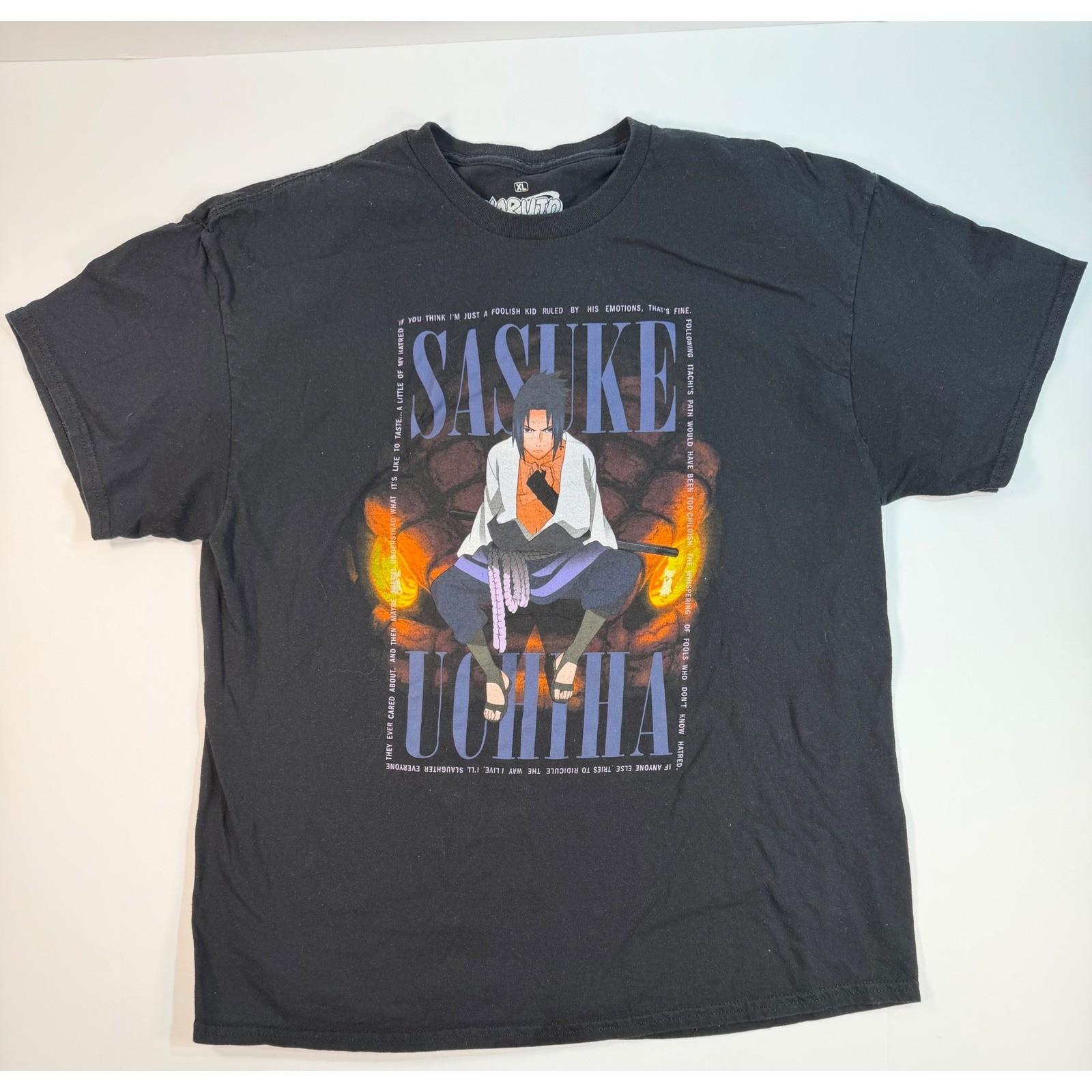 Naruto Shippuden Sasuke Uchiha Graphic Mens XL Black Anime Tee Unisex T-Shirt S