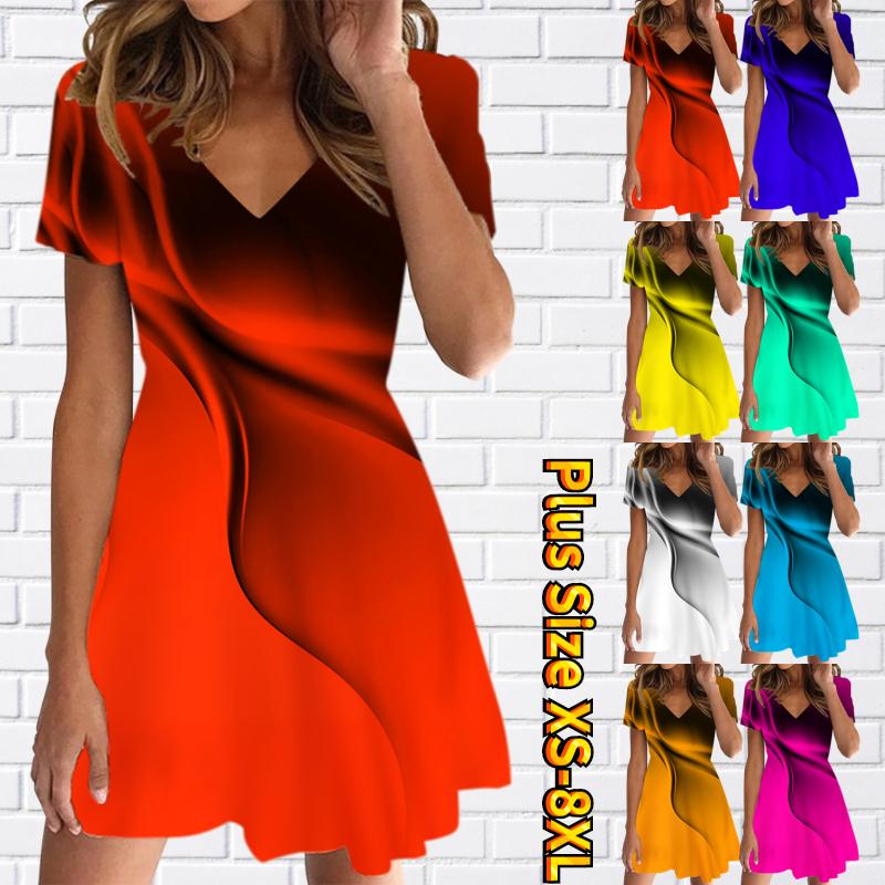 

Летнее модное сексуальное тонкое платье, новый дизайн, юбка с короткими рукавами и принтом, повседневная тонкая юбка в стиле ретро, ​​женская юбка до колена с v-образным вырезом