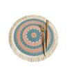 4er Set Boho Gewebte runde Tischsets Handgemachte Tischsets Gewebte Jute Quastenmatte RetroTischdekor Fransen Kaffeematte Fellknäuel Essmatte Pompom Home Decor