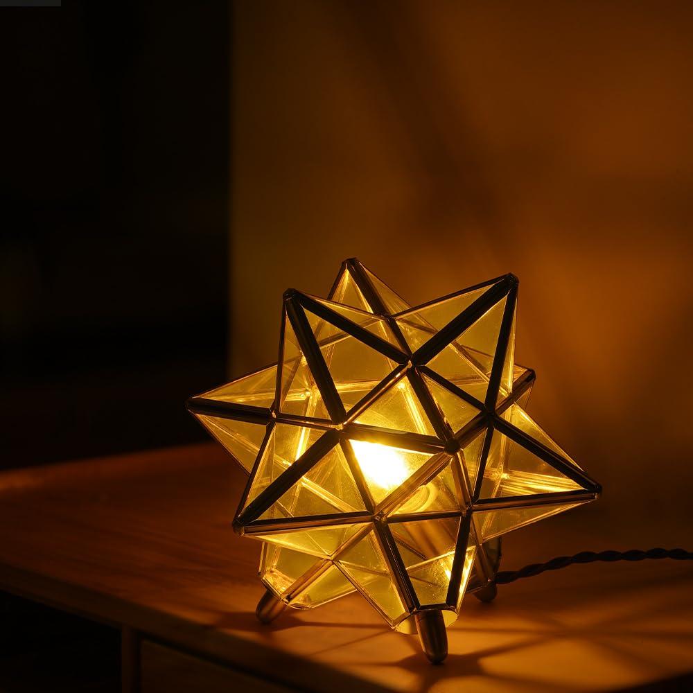 Cerdeco Table Lamp with a Fantastical Star Silhouette - Stand Lamp/Desk Lamp - Brass & Glass - Creates a Dreamy Shadow - Interior Lighting, Indirect L