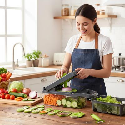 16 In 1 Multipurpose Kitchen Slice Chopper | Vegetable Cutter Grater Peeler Chipser | Manual Fruits & Vegetable Slicer |  (Grey)