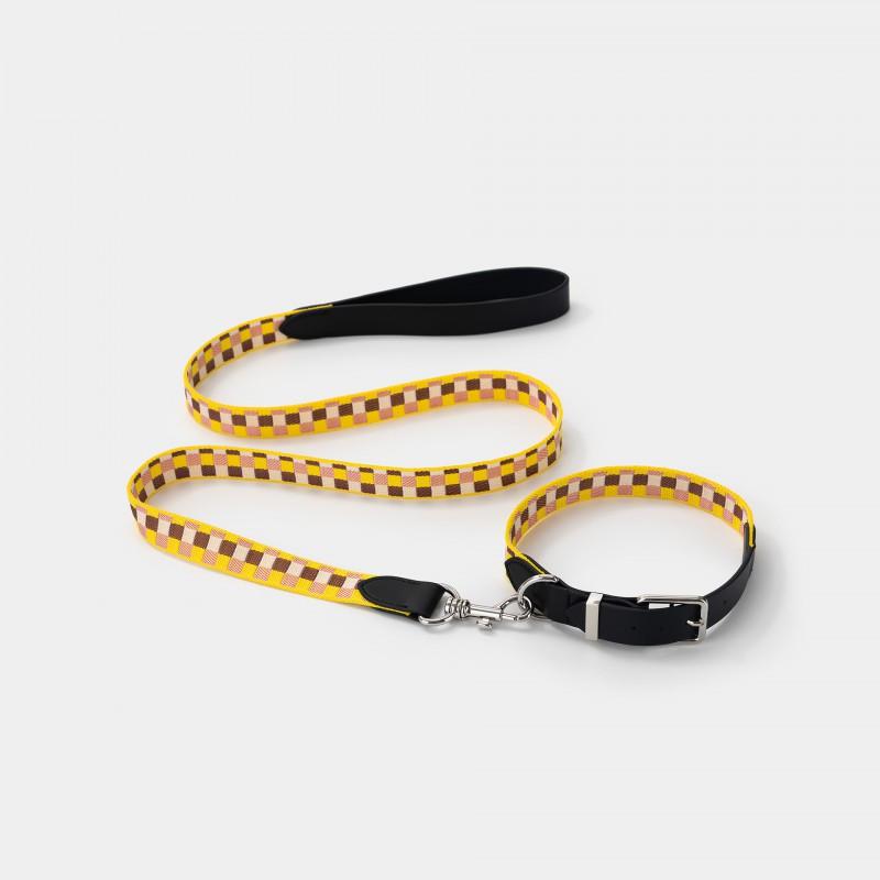 Luxury INS Style Dog Collar Leash Set Soft Webbing With Genuine Leather Small Medium Large Dogs
