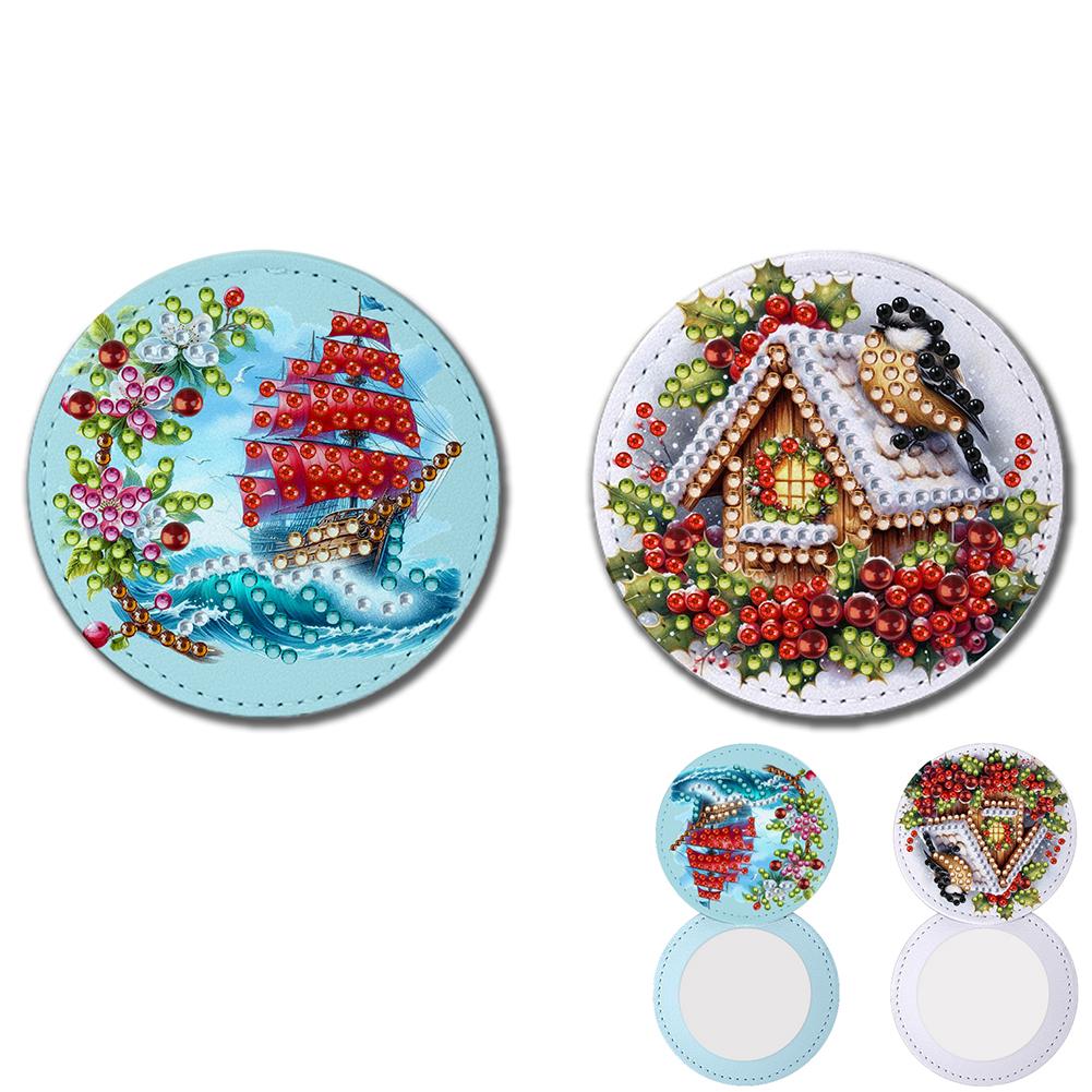 DIY Diamond Art Rhinestones Cosmetic Mirror Diamond Painting Crafts Portable Cosmetic Mirror for Outdoor Travel Hiking Picnic