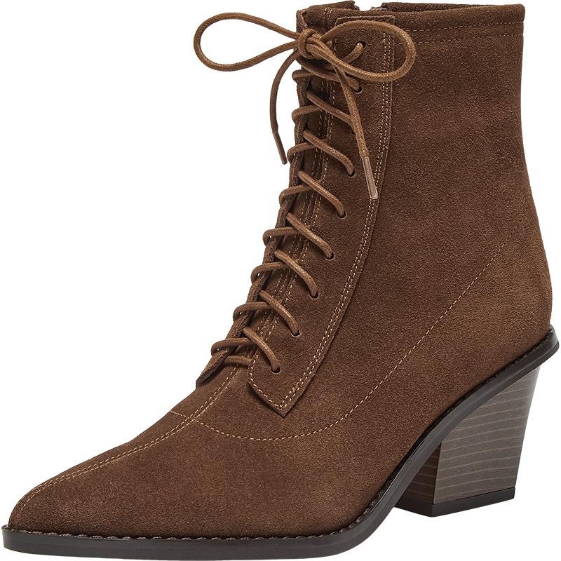 Women s Pointed Toe Chunky Heel Western Ankle Boots EU 36