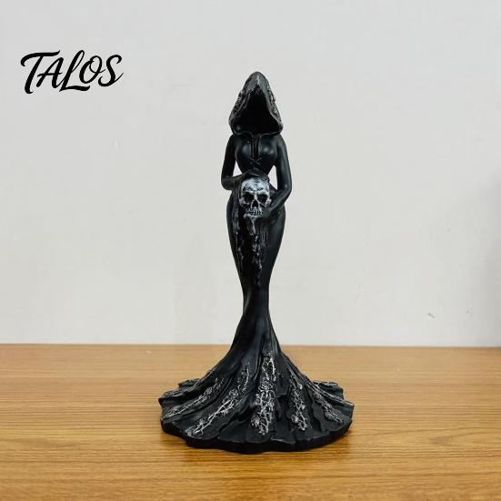Niche Art Collectibles Gothic Faceless Witch Reaper Resin Statue, Vintage Black Robed Grim Figurine, Matte Spooky Interior Ornament Dark Desktop