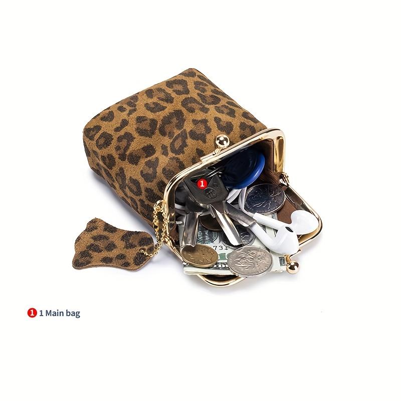 Square Leopard Print Small Purses Women's Portable Coin Money Wallets Earphone Lipstick Pouch Card Holders