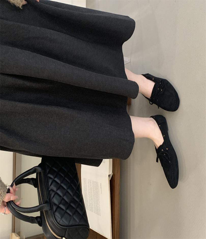 2025 spring new matte leather soft-soled bow loafers versatile retro style one-pedal square head single shoes