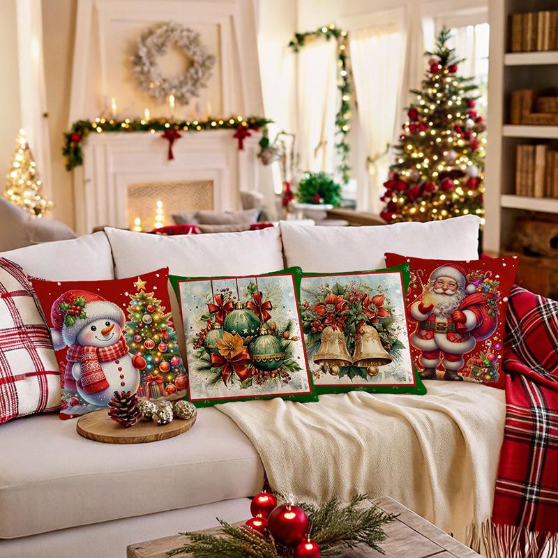 1pc Green Red Cushion Cover Santa Claus Snowman Durable Cover 2025 New for Home Ornament Xmas New Year Christmas Decoration