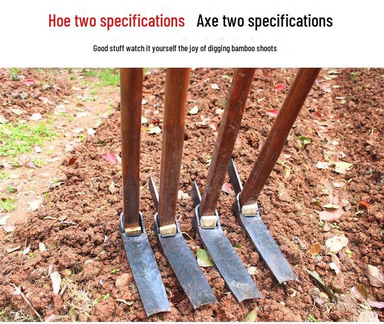 Long Wooden Garden Hoe: Multi-Purpose Tool for Raking, Weeding, Digging, and Planting in Mountainous Terrain.