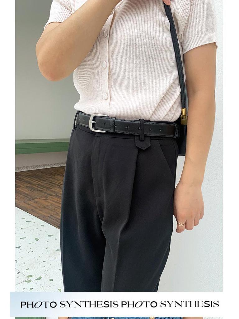 2023 Women's Genuine Leather Black Pin Buckle Wide Belt for Jeans