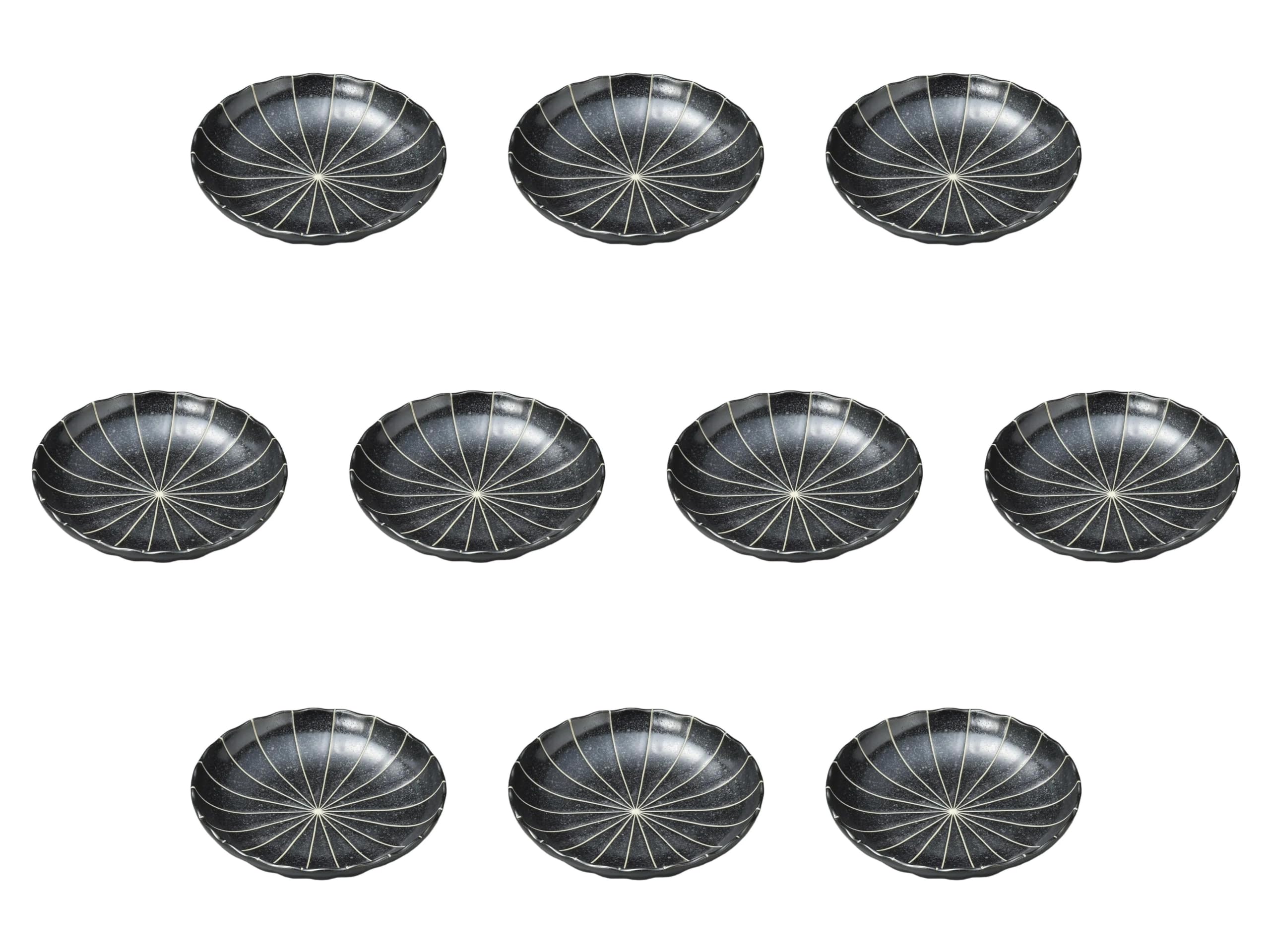 

Set of 10 Black Matte Tokusa Plates x 3 Small Plates Setomonohonpo 4.0 [13.7 cm]