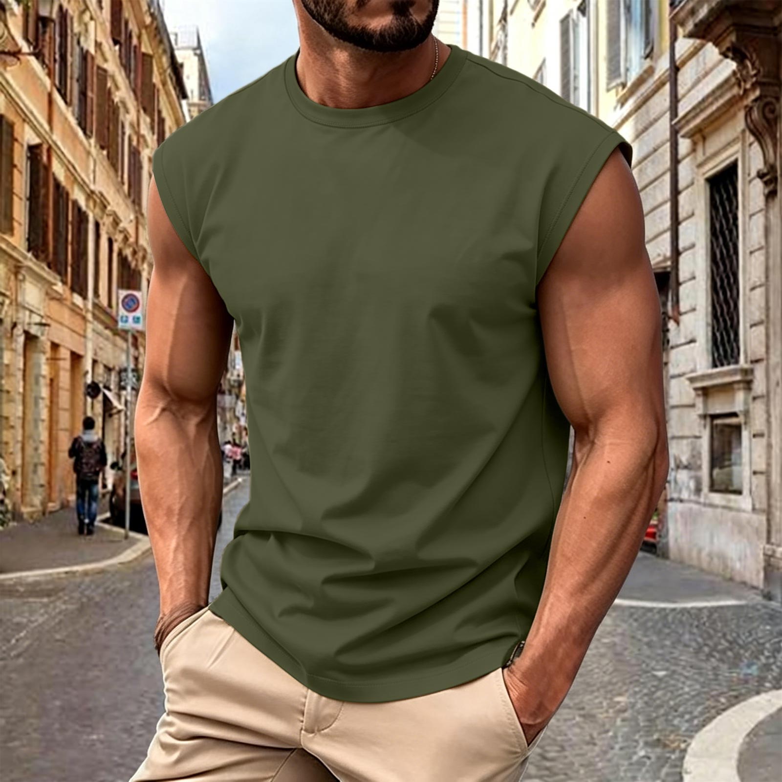 Men s Summer Sleeveless T-Shirt Casual Color Tank Top Vest for Men L