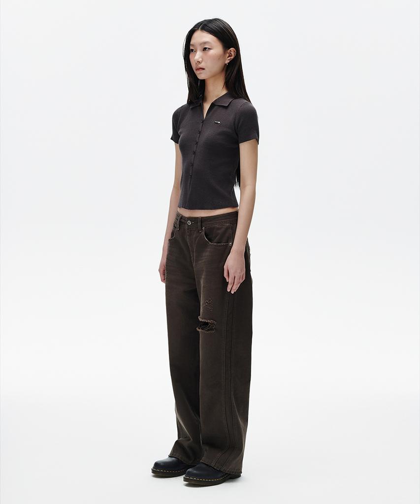 MAHAGRID Button-Up Collar Knit Charcoal(Mg2Fmfk616A)