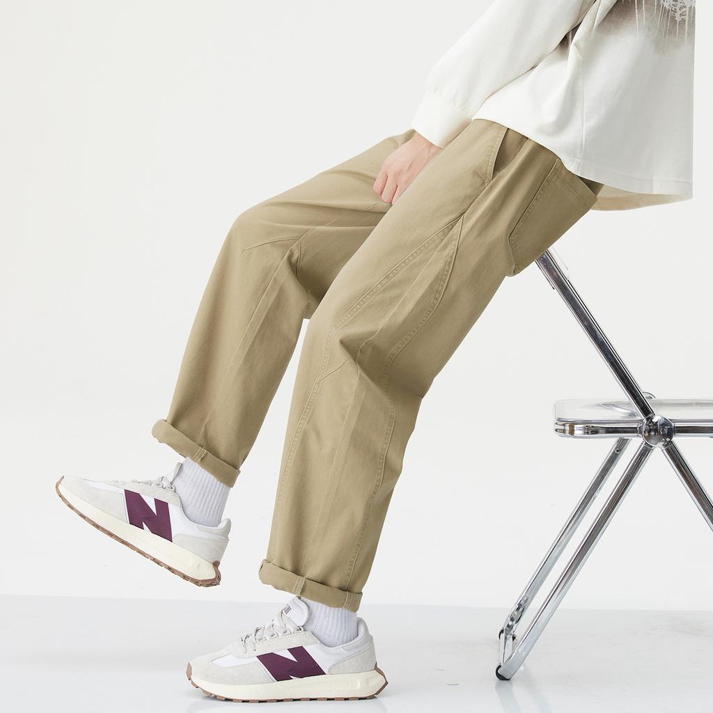 Minger | Autumn new splicing elastic waist overalls men's loose wide-leg cotton micro-cone casual pants