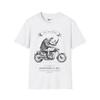 Rhino Rocker On a Motorbike T-Shirt - Copper Engraving Style/ Unisex Softstyle T-Shirt