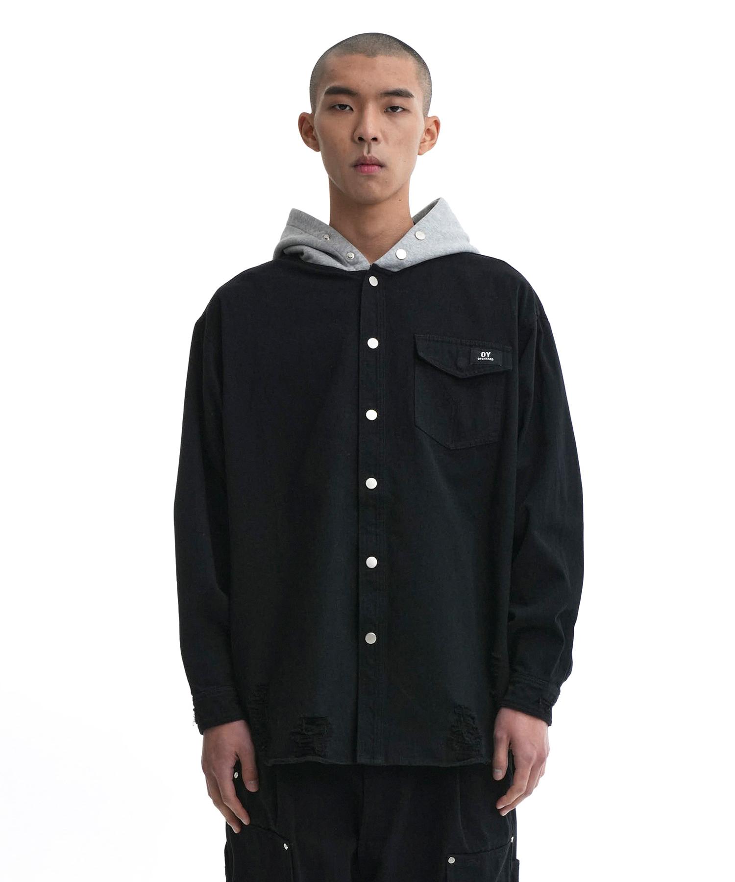 Oy Destroyed Hoodie Shirts-Black 1 Size