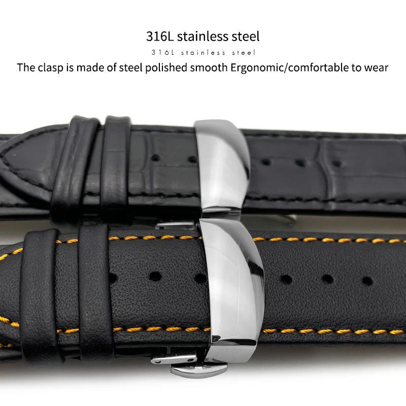 Curved End 22mm 23mm 24mm Genuine Leather Watchband for Tissot T035 T 035617 627 Cowhide Watch Strap Butterfly Clasp Men Tools