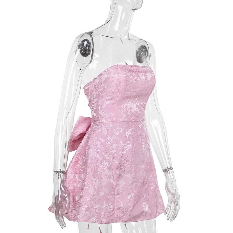 YJ24112 Letní 2024 Stylové žakárové minišaty s mašlí pro ženy